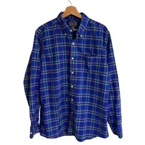 1888 Saddlebred Vintage Oxford blue long sleeve plaid button up shirt size Large